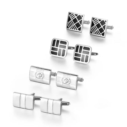 Men's Modern Square Geometric Pattern Cufflinks in Gift Box (4 Pieces) - Lovez Aqua© - 