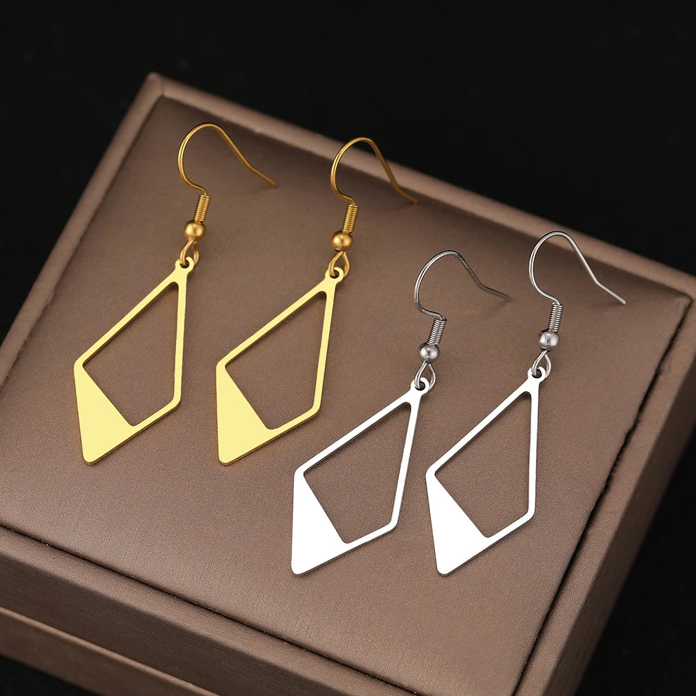 Women's Elegant Geometric Rhombus Diamond Stainless Steel Drop Earrings