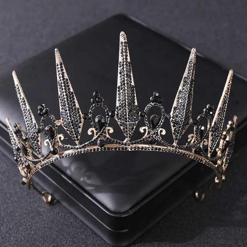 Women's Baroque Vintage Black Crystal Rhinestone Gothic Spear Tiara