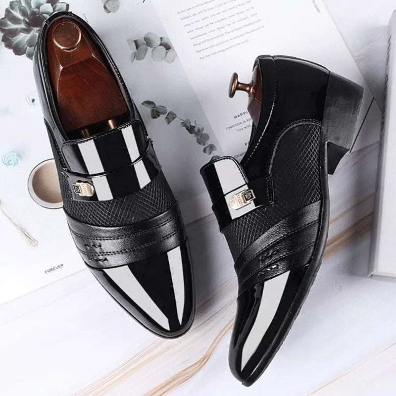 Men's Black Slip-On Oxfords Embossed Classic Faux Leather Dress Shoes - 80d3e6-0e.myshopify.com - -  