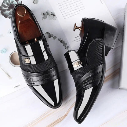 Men's Black Slip-On Oxfords Embossed Classic Faux Leather Dress Shoes