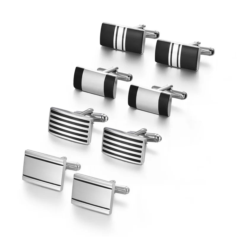 Men's Modern Square Geometric Pattern Cufflinks in Gift Box (4 Pieces) - Lovez Aqua© - 