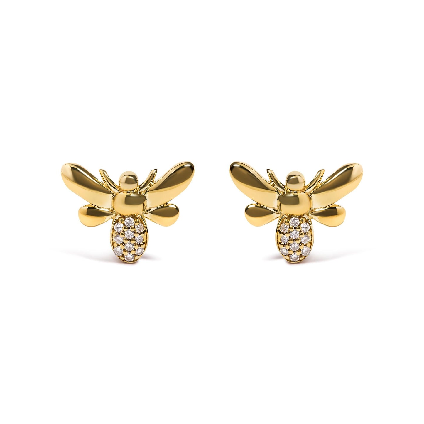 Women's 10K Yellow Gold Diamond Accented Bumblebee Stud Earrings