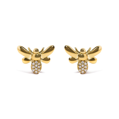 Women's 10K Yellow Gold Diamond Accented Bumblebee Stud Earrings