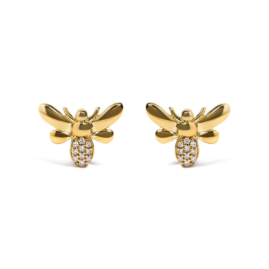 Women's 10K Yellow Gold Diamond Accented Bumblebee Stud Earrings