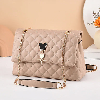 Disney's Mickey Mouse Quilted Faux Leather Women's Chain Shoulder Handbag - Disney - Beige