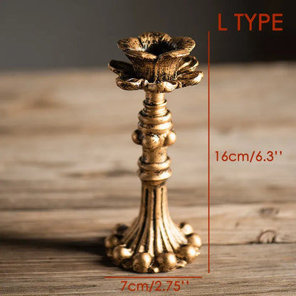 Vintage French Style Antique Bronze Engraved Resin Candlestick Holder