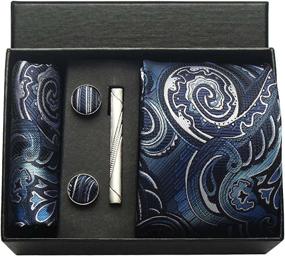 Men's Luxury Silk Paisley Floral Necktie, Pocket Square, Clip & Cufflinks Set - 80d3e6-0e.myshopify.com - BF6 -  BF6