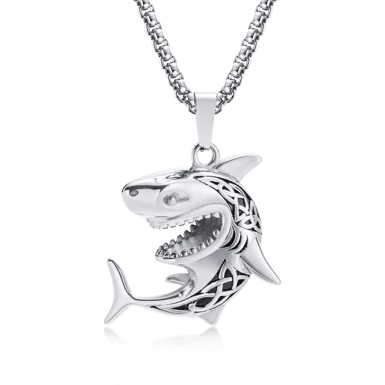 Men's Retro Punk Rock Stainless Steel Shark Pendant Necklace - Lovez Aqua© - 