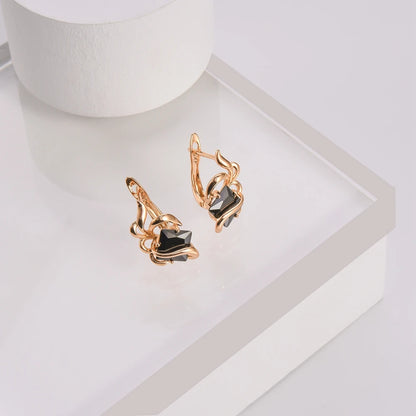 Women's Twisted Gold Stud Earrings with Geometric Cubic Zirconia Rhinestone