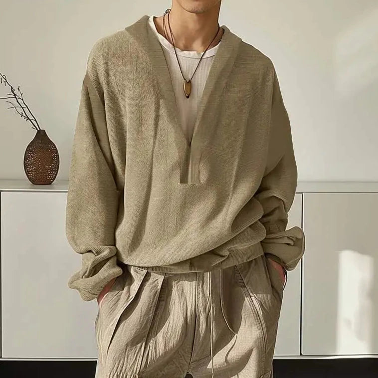 Men's Deep V-Neck Long Sleeve Loose Warm Casual Pullover Jumper