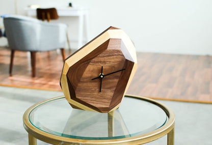 Modern Geometric Three Layer American Hardwood Wall & Table Clock - Lovez Aqua© - Black Walnut w/White