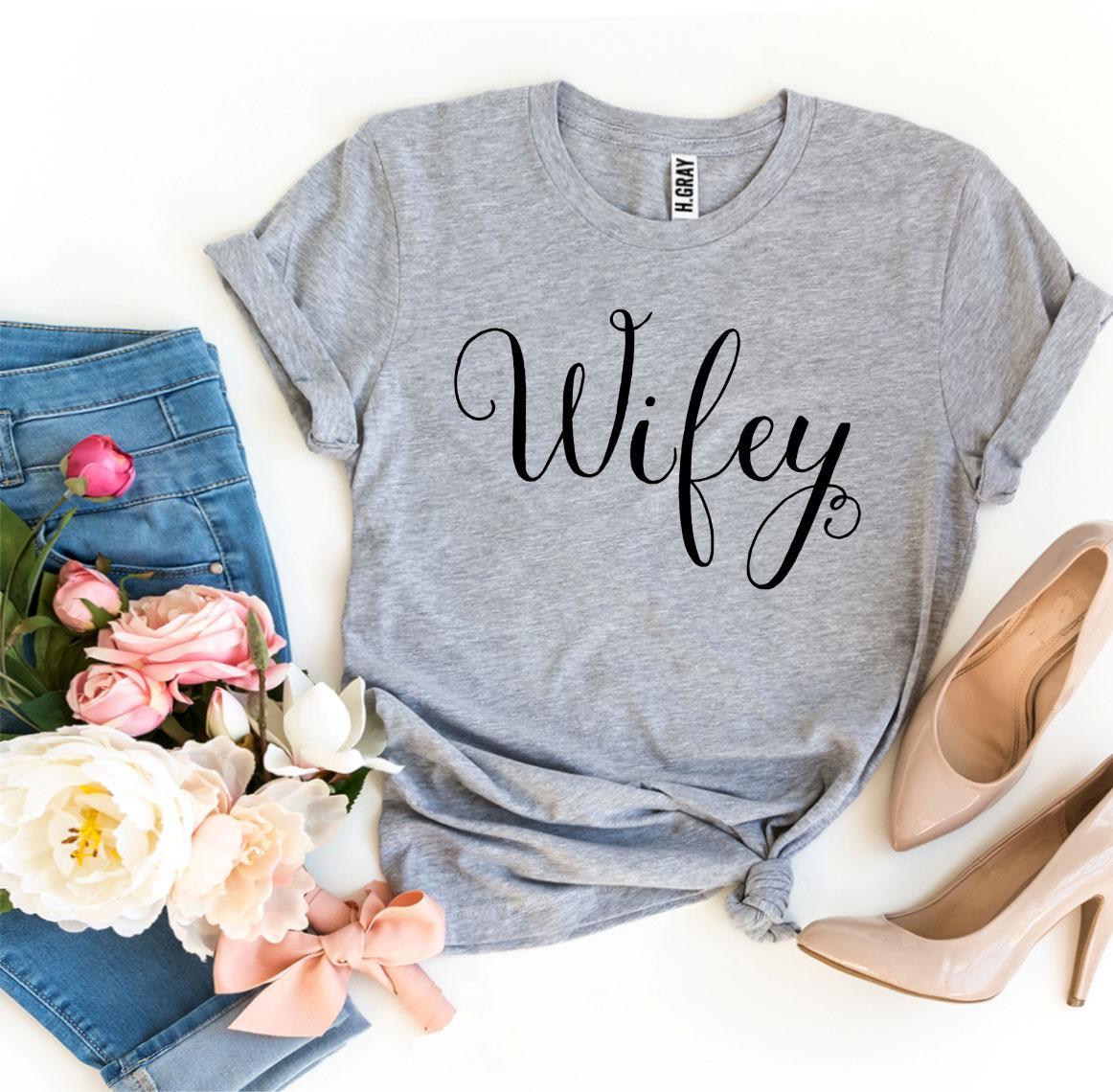 Women's "Wifey" Cute Calligraphy Bella Canvas Cotton T-Shirt - Lovez Aqua© - girlfriend, love, valentine's day, wife