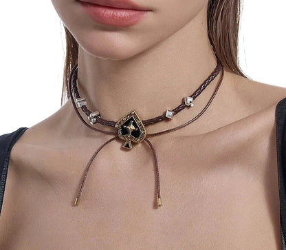 Women's Gold & Black Bitten Ace of Hearts Pendant Choker Necklace - Lovez Aqua© - 