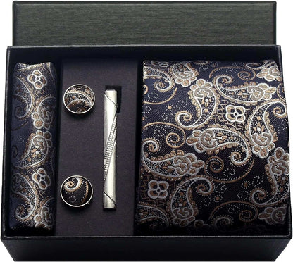 Men's Luxury Silk Paisley Floral Necktie, Pocket Square, Clip & Cufflinks Set - 80d3e6-0e.myshopify.com - BV4 -  BV4