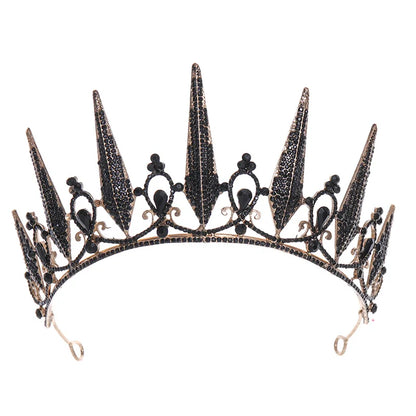 Women's Baroque Vintage Black Crystal Rhinestone Gothic Spear Tiara