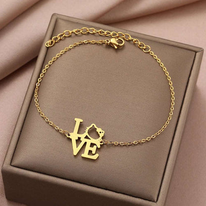 Women's Hello Kitty "Love" Stainless Steel Pendant Chain Bracelet