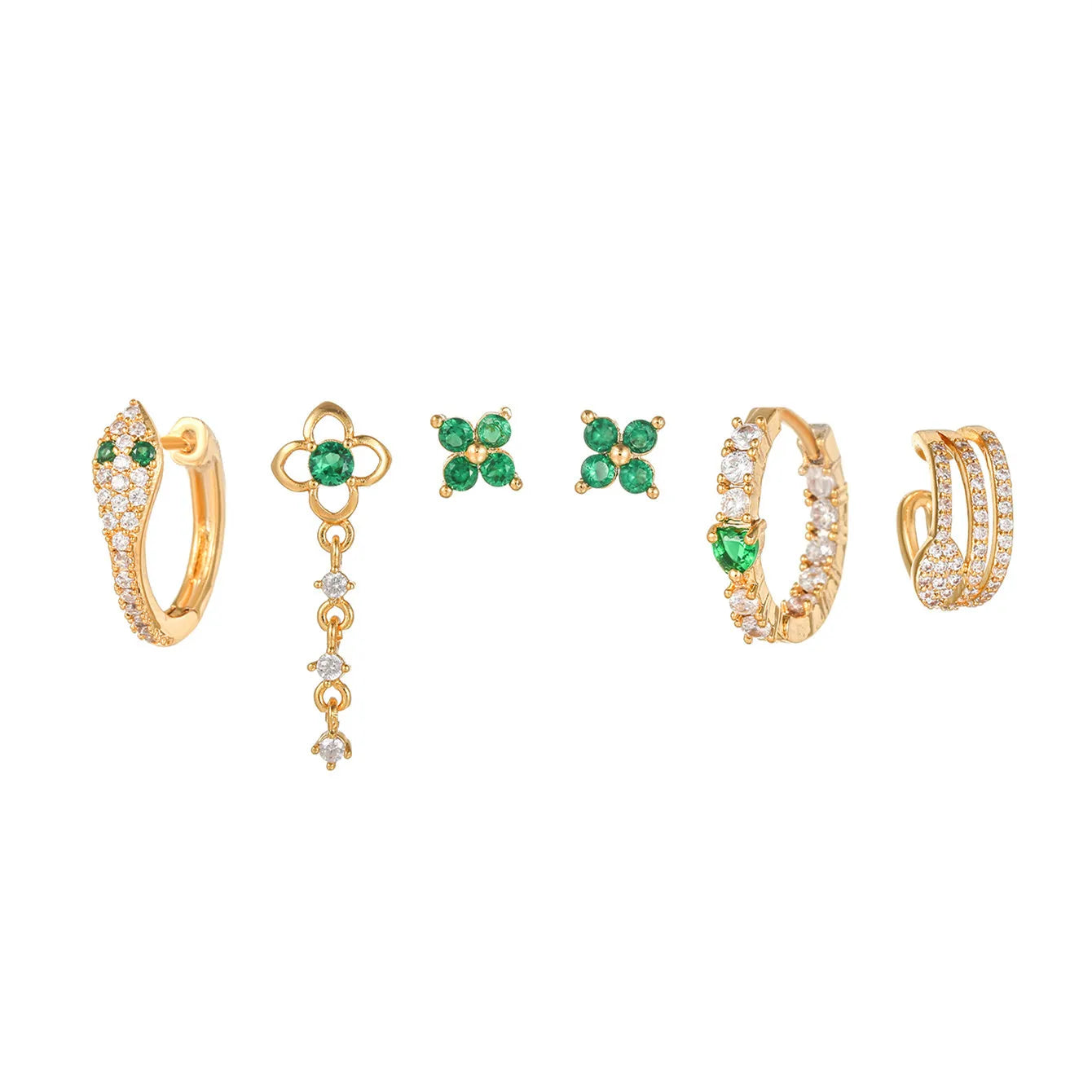 Harry Potter Slytherin Themed 18K Gold & Green Zircon Stud Earrings (3 Pairs)