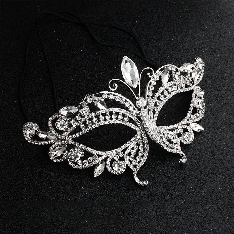 Delicate Crystal Rhinestone Encrusted Filigree Women's Venetian Masquerade Mask