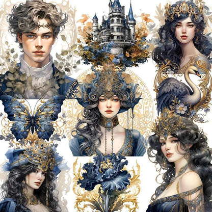 Vintage Blue & Gold Fantasy Prince & Princess Regal Castle Stickers (20 Pieces) - 80d3e6-0e.myshopify.com - -  