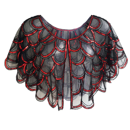 Retro 1920s Great Gatsby Cocktail Party Women's Shawl Overlay - 80d3e6-0e.myshopify.com - Gray & Red -  Gray & Red