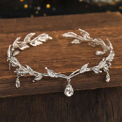 Lord of the Rings Elvish Style Waterdrop Crystal Rhinestone Pendant Leaf Tiara - 80d3e6-0e.myshopify.com - Silver White -  Silver White