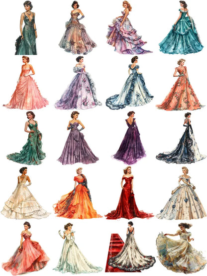 Vintage Classic & Modern Women's Elegant Evening Gown's Stickers (20 Pieces)