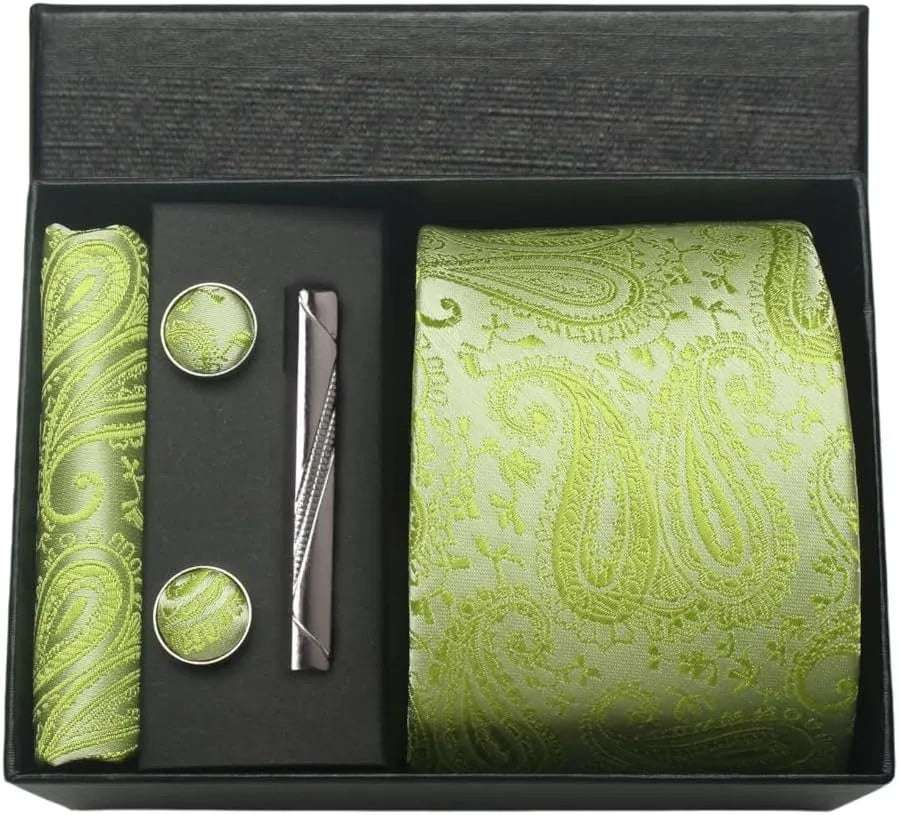 Men's Luxury Silk Paisley Floral Necktie, Pocket Square, Clip & Cufflinks Set - 80d3e6-0e.myshopify.com - BB18 -  BB18