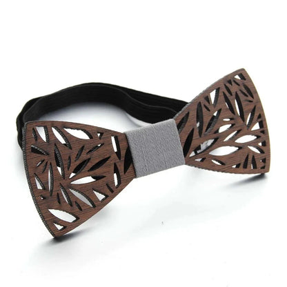 Men's Retro Dark Floral Hollow Carved Bamboo Wood Bowtie - Lovez Aqua© - 