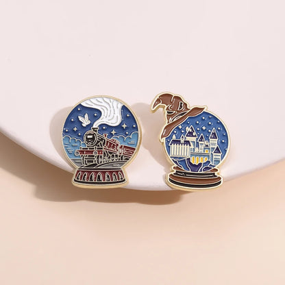 Harry Potter Night Hogwarts Castle & Hogwarts Express Train Lapel Brooch - 80d3e6-0e.myshopify.com - -  