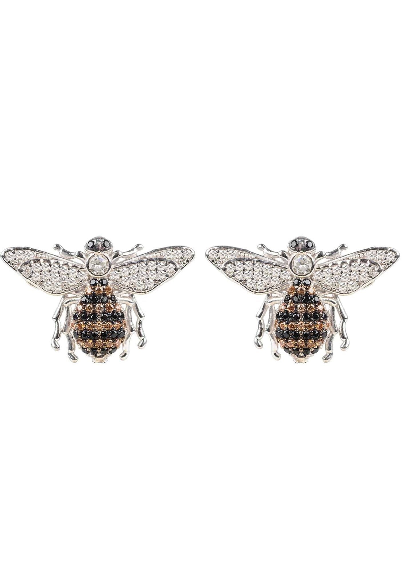 Women's 925 Sterling Silver & Cubic Zircons Honey Bee Stud Earrings