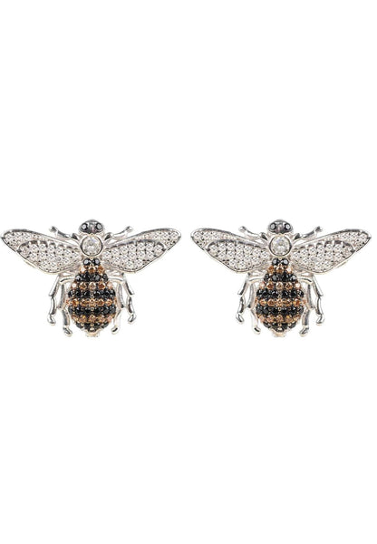 Women's 925 Sterling Silver & Cubic Zircons Honey Bee Stud Earrings