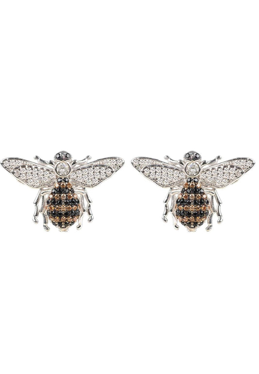 Women's 925 Sterling Silver & Cubic Zircons Honey Bee Stud Earrings