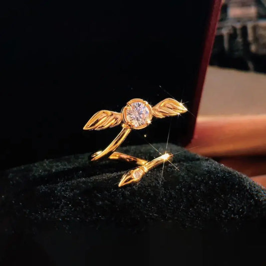 Harry Potter Quidditch Golden Snitch Rotatable Women's Ring with Rhinestone