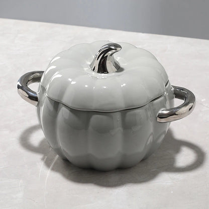 Autumn 2L Ceramic Pumpkin Multifunction Soup Bowl with Lid & Metal Handles - Lovez Aqua© - halloween