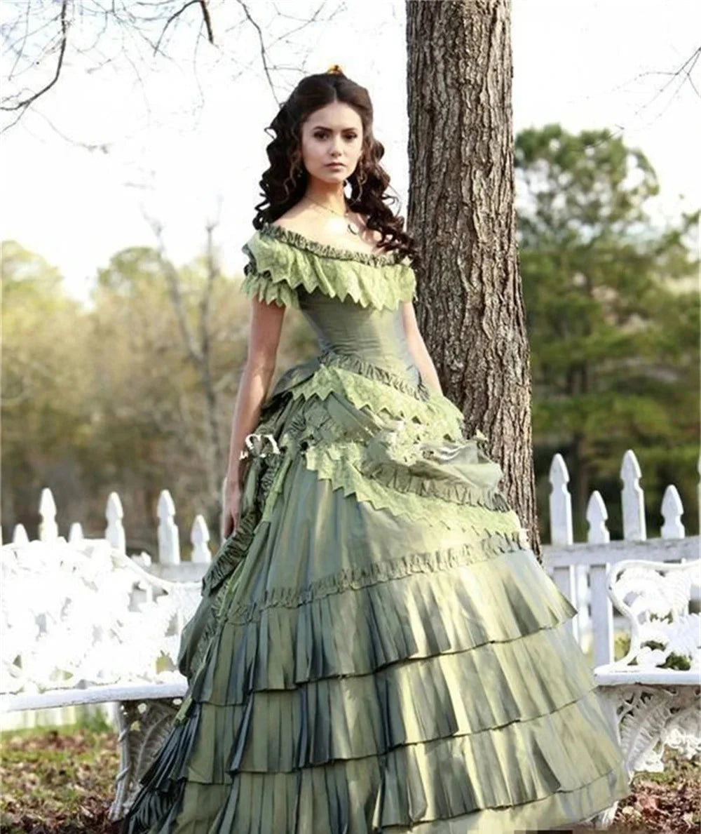 Katherine Pierce Vampire Diaries Cosplay French Rococo Colonial Green Ball Gown - Lovez Aqua© - 