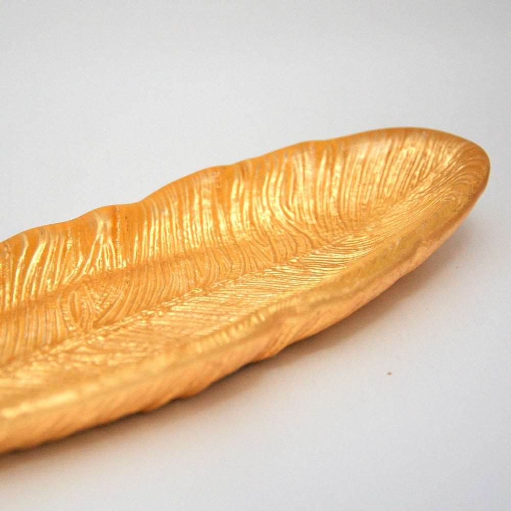 Golden Swan Feather Replica Antique Gilded Small Serving Tray