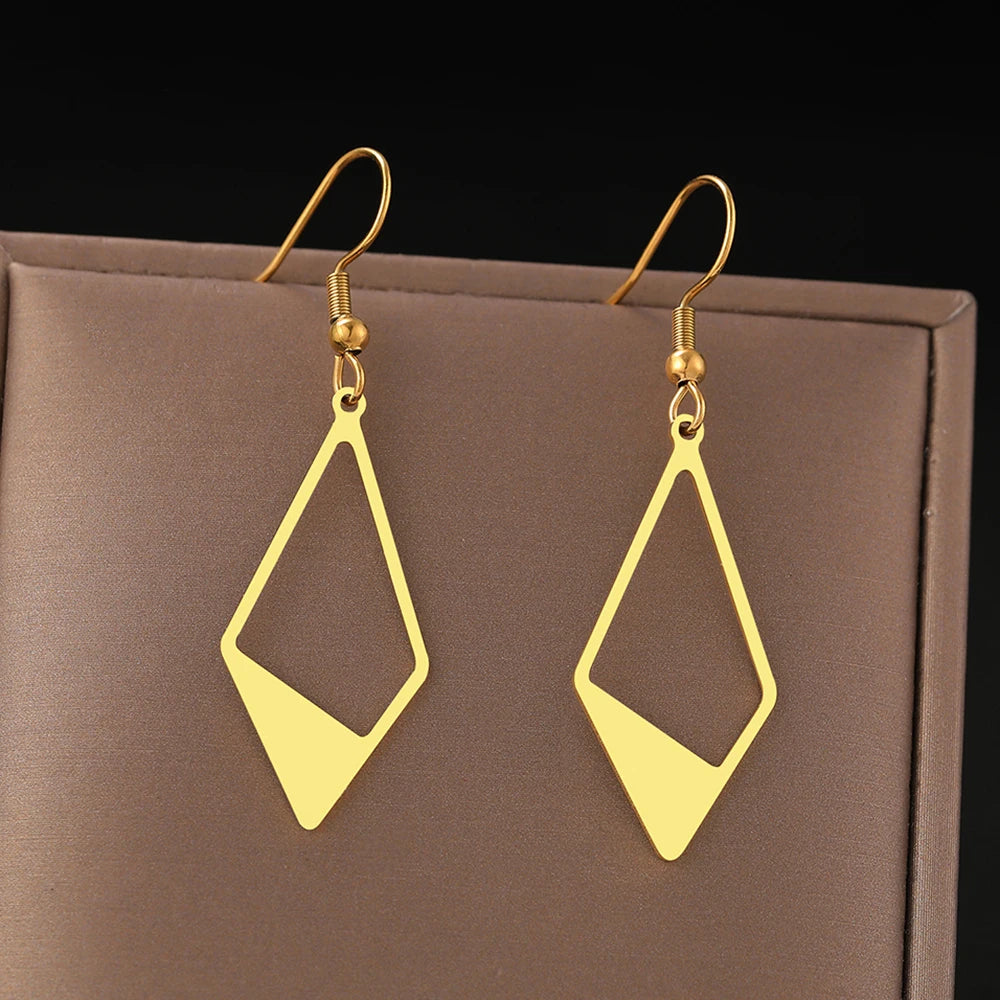 Women's Elegant Geometric Rhombus Diamond Stainless Steel Drop Earrings