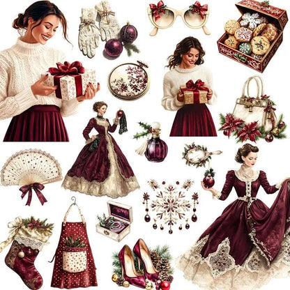 Classic Rich Burgundy Women's Vintage Christmas Stickers (20 Pieces) - 80d3e6-0e.myshopify.com - -  