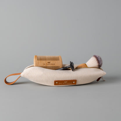 Compact Cream Cotton & Leather Toiletry Bag