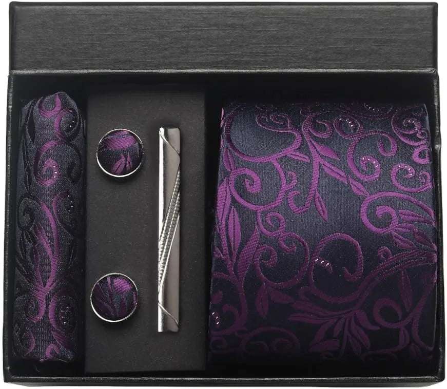 Men's Luxury Silk Paisley Floral Necktie, Pocket Square, Clip & Cufflinks Set - 80d3e6-0e.myshopify.com - BV1 -  BV1