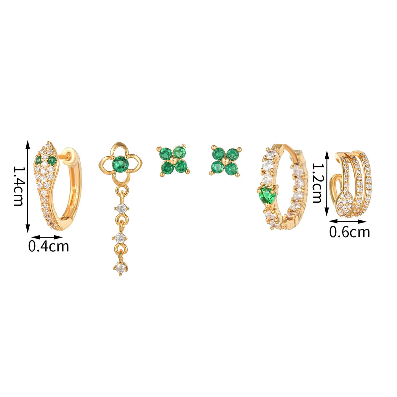 Harry Potter Slytherin Themed 18K Gold & Green Zircon Stud Earrings (3 Pairs) - Harry Potter - 