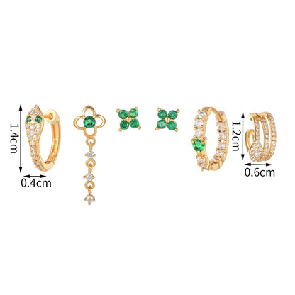 Harry Potter Slytherin Themed 18K Gold & Green Zircon Stud Earrings (3 Pairs)