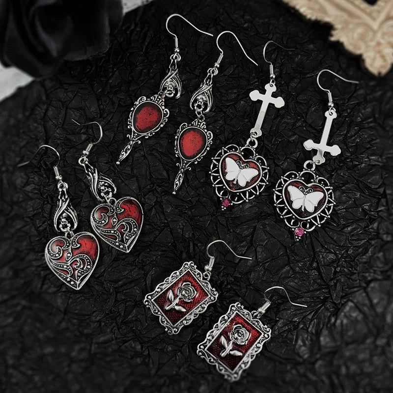 Women's Dark Gothic Vintage Punk Goth Halloween Drop Earrings - Lovez Aqua© - 