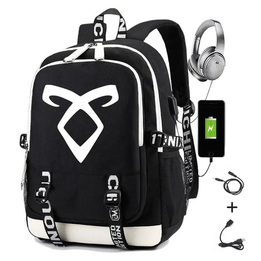 Mortal Instruments: City of Bones Unisex Shadowhunter Black Waterproof Backpack - Lovez Aqua© - 