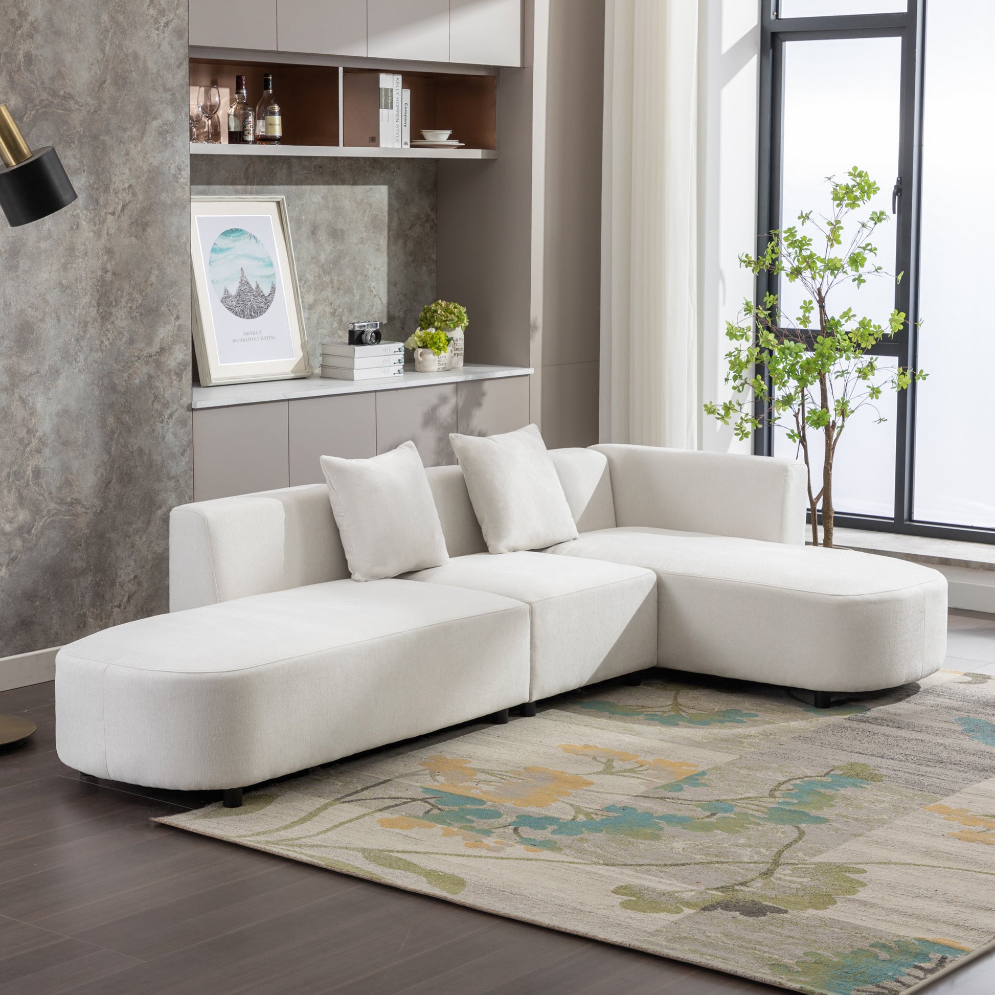 Luxury Modern Style Living Room White Chenille Upholstered Corner 4 Seater Sofa - 80d3e6-0e.myshopify.com - -  