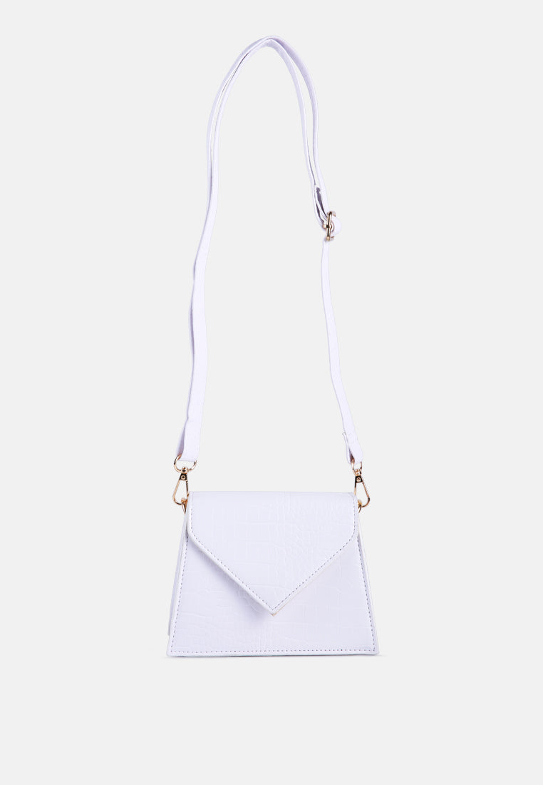 White Mini Envelope Faux Crocodile Leather Women's Sling Shoulder Bag