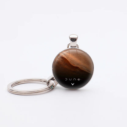 Dune Movie Silver Plated Glass Dome Desert Sand Pendant Keychain