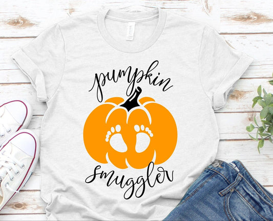 Women's "Pumpkin Smuggler" Cute Halloween Pregnancy Cotton T-Shirt - Lovez Aqua© - 