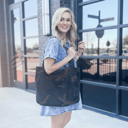 Women's Army Camouflage Lightweight Shoulder Canvas Tote with Pockets